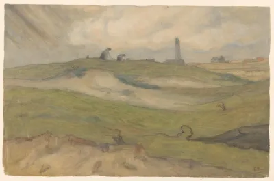 Duinlandschap Met Vuurtoren En Nettenboeters