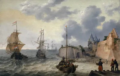 Dutch Harbour With Sailing Ships
