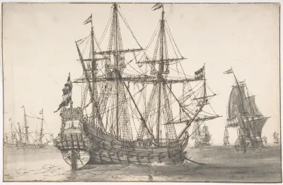 Dutch Men Of War At Anchor