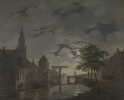 Dutch Town By Moonlight