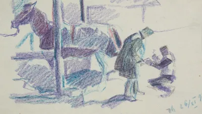 Dwaj Zolnierze Legionu Ukrainskich Strzelcow Siczowych 1914 1920 Podkuwajacy Konia