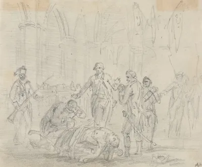 Dying Man In Church With Soldiers