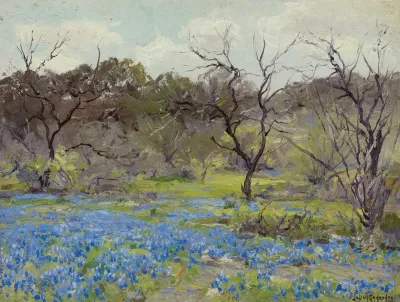 Early Spring Bluebonnets And Mesquite