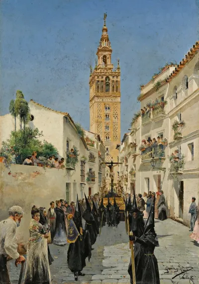 Easter Procession In Mateos Gago Street Seville