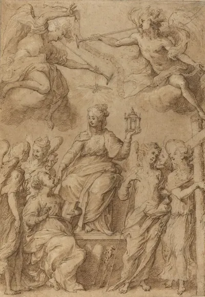Ecclesia Surrounded By Angels Holding The Instruments Of The Passion