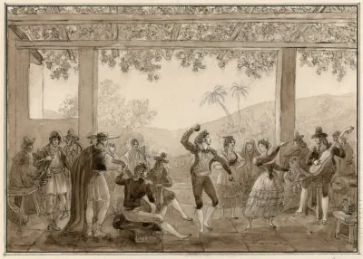 Een Groep Spanjaarden Danst De Fandango