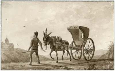 Een Spaanse Sjees Getrokken Door Een Ezel