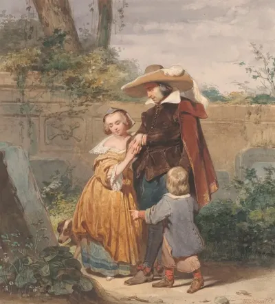 Een Vader Met Twee Kinderen Bij Het Graf Van De Moeder