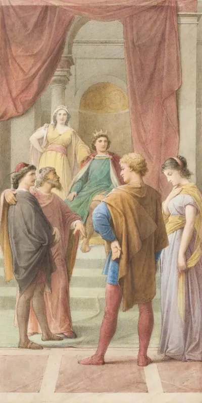 Egeus Fordert Vor Dem Herrscherpaar Theseus Und Hippolyta Seine Tochter Hermia Solle Demetrius Anstelle Von Lysander Heiraten