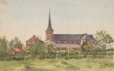 Eglise De Village Vue Sur Son Flanc Droit Derriere Une Haie Cloturee Pre A Lavant Plan