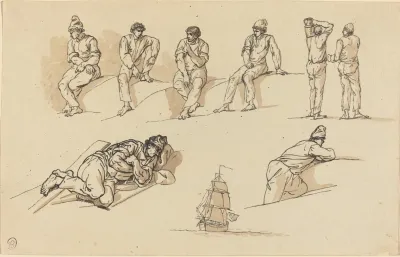 Eight Studies Of Figures And A Ship At Sea