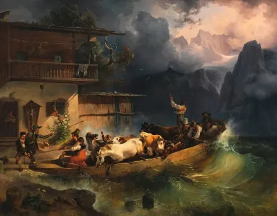 Ein Alpenschiff Im Sturm