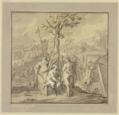 Ein Am Baum Der Erkenntnis Sitzender Erhalt Unterweisungen Von Moses Und Johannes Dem Taufer