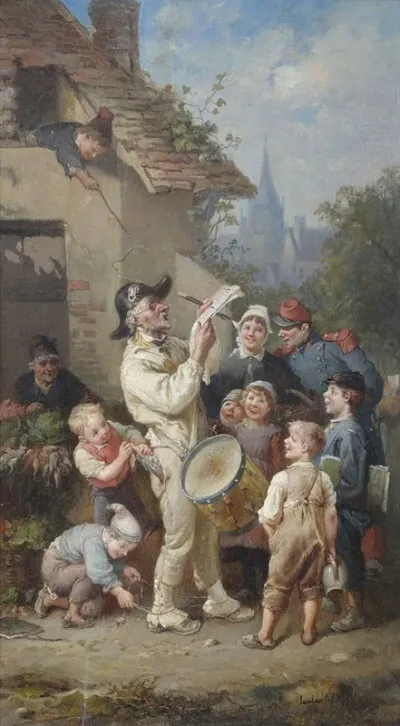 Ein Ausrufer Wird Von Kindern Geneckt