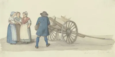 Ein Bauer Und Drei Frauen Vom Hunsruck Bei Einer Karre Dahinter Ein Rind