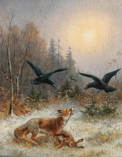 Ein Fuchs Verteidigt Seine Beute