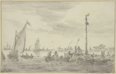 Ein Hoher Signalmast Halbrechts Auf Einer Landungsstelle An Der Ruderboote Liegen