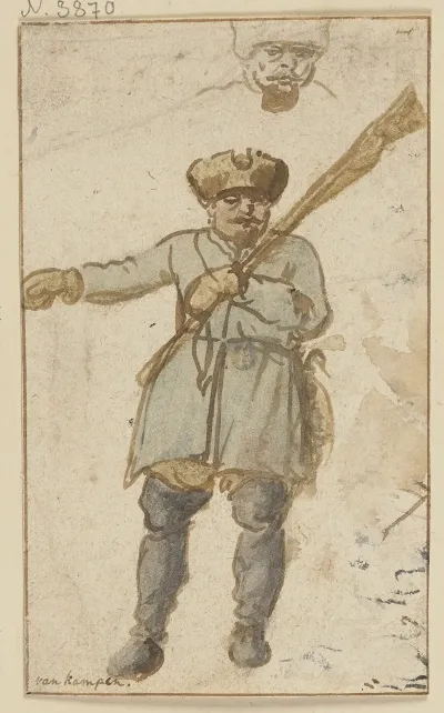 Ein Jager Mit Gewehr Und Pelzmutze