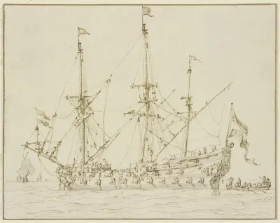 Ein Kriegsschiff Mit Herabgelassenen Segeln