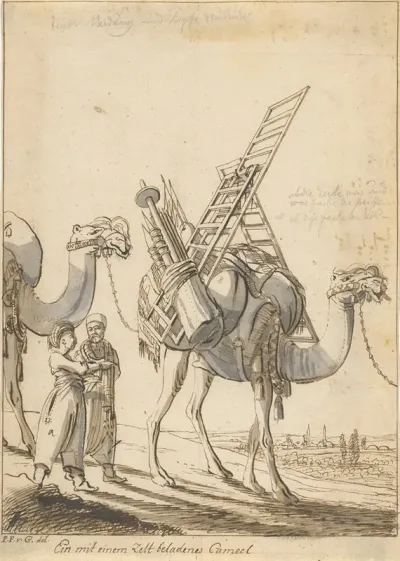 Ein Mit Einem Zelt Beladenes Cameel Man With A Tent Laden Camel