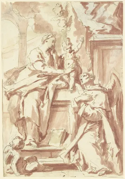 Ein Monch Mit Flugeln Verehrt Die Madonna