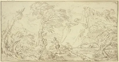 Ein Satyr Geht Auf Ein Weib Los Das Hinter Einem Baum Steht