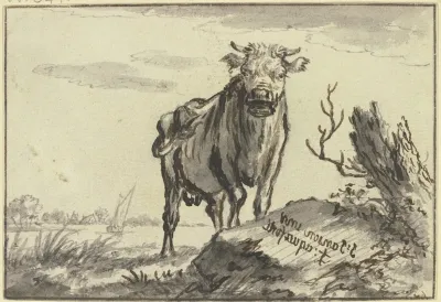 Ein Stier Von Vorne Gesehen Bei Einem Baumstamm