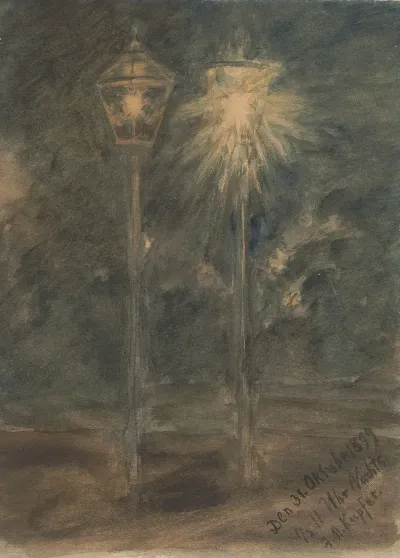 Eine Alte Und Eine Neue Gaslaterne In Der Nacht Des 31 Oktobers 1899