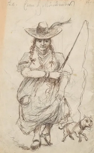 Eine Hollanderin Caricature Of A Woman With A Dog