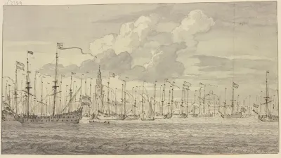 Eine In Der Reihe Liegende Flotte Vor Amsterdam