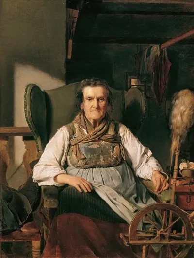 Eine Ramsauer Bauerin Am Spinnrad