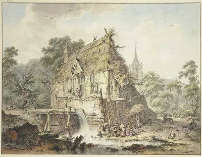 Eine Wassermuhle Mit Vielen Figuren