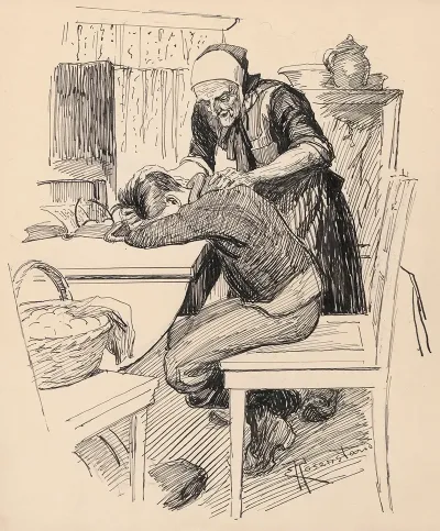 Elderly Farmers Wife Comforts Boy
