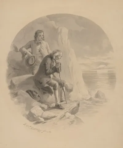 Elderly Man And A Youth Watching The Sun Set Over The Sea