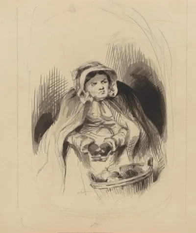 Elderly Woman With A Basket Of Apples