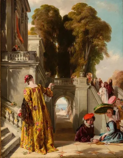 Elegant Figures On The Terrace Of A Country House