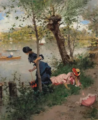 Elegant Ladies Resting By A River