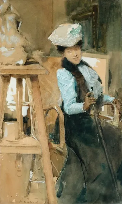 Elegant Lady In A Sculptors Studio