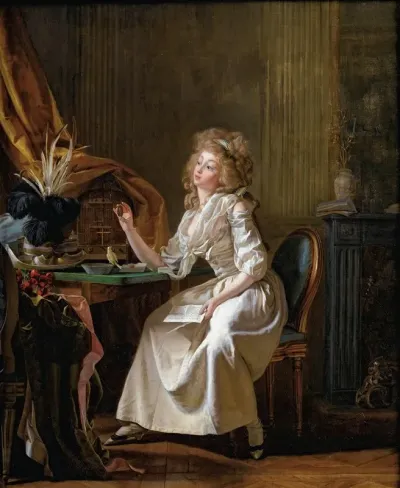 Elegant Looking At A Miniature Portrait