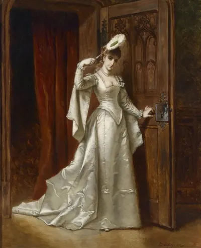 Elegante Dame In Weisem Damastkleid