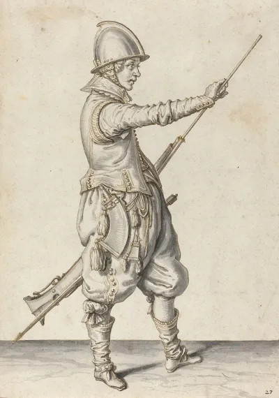 Elegantly Dressed Soldier Tamping His Caliver