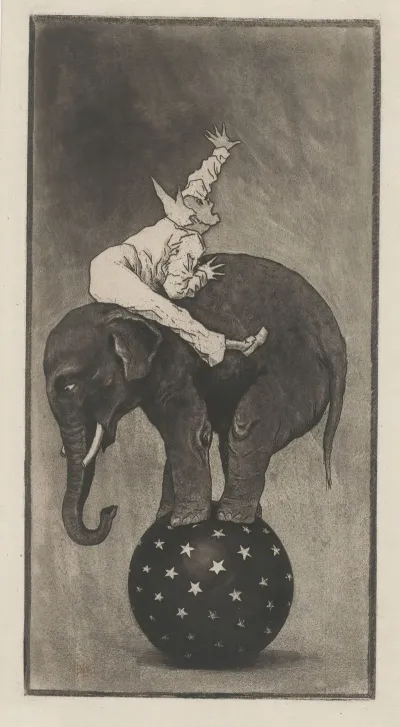 Elephant Balancing On A Ball With A Man On Its Back