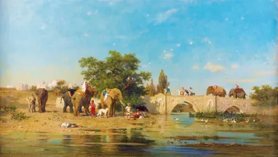 Elephants By A River