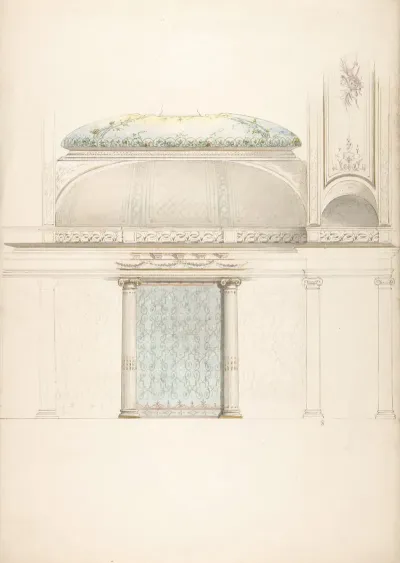 Elevation And Transverse Section Of A Domed And Colonnaded Hall
