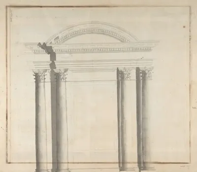 Elevation Design For A Monumental Entrance With Columns And Rounded Pediment