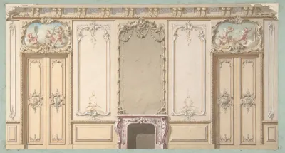 Elevation Of A Salon Decorated In Louis Xv Style