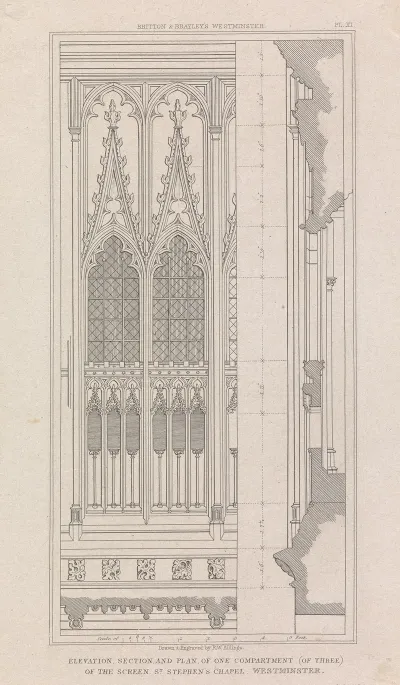 Elevation Section And Plan Of One Compartment Of Three Of The Screen St Stephens Chapel Westminster