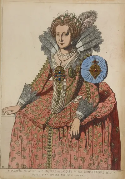 Elisabeth Palatine Du Rhin Fille De Jacques 1er Roi Dangleterre 1612 13 Peint Dapres Nature Par Ml Jn Mirewelt