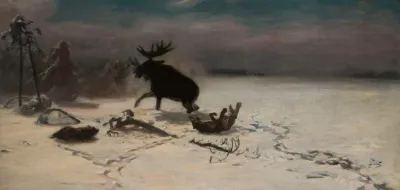 Elk Fighting The Wolves