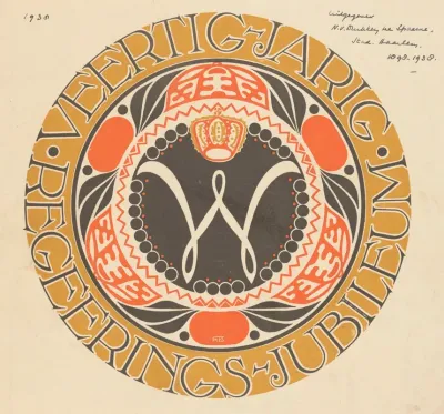 Embleem Voor Veertigjarig Regeringsjubileum Koningin Wilhelmina Der Nederlanden